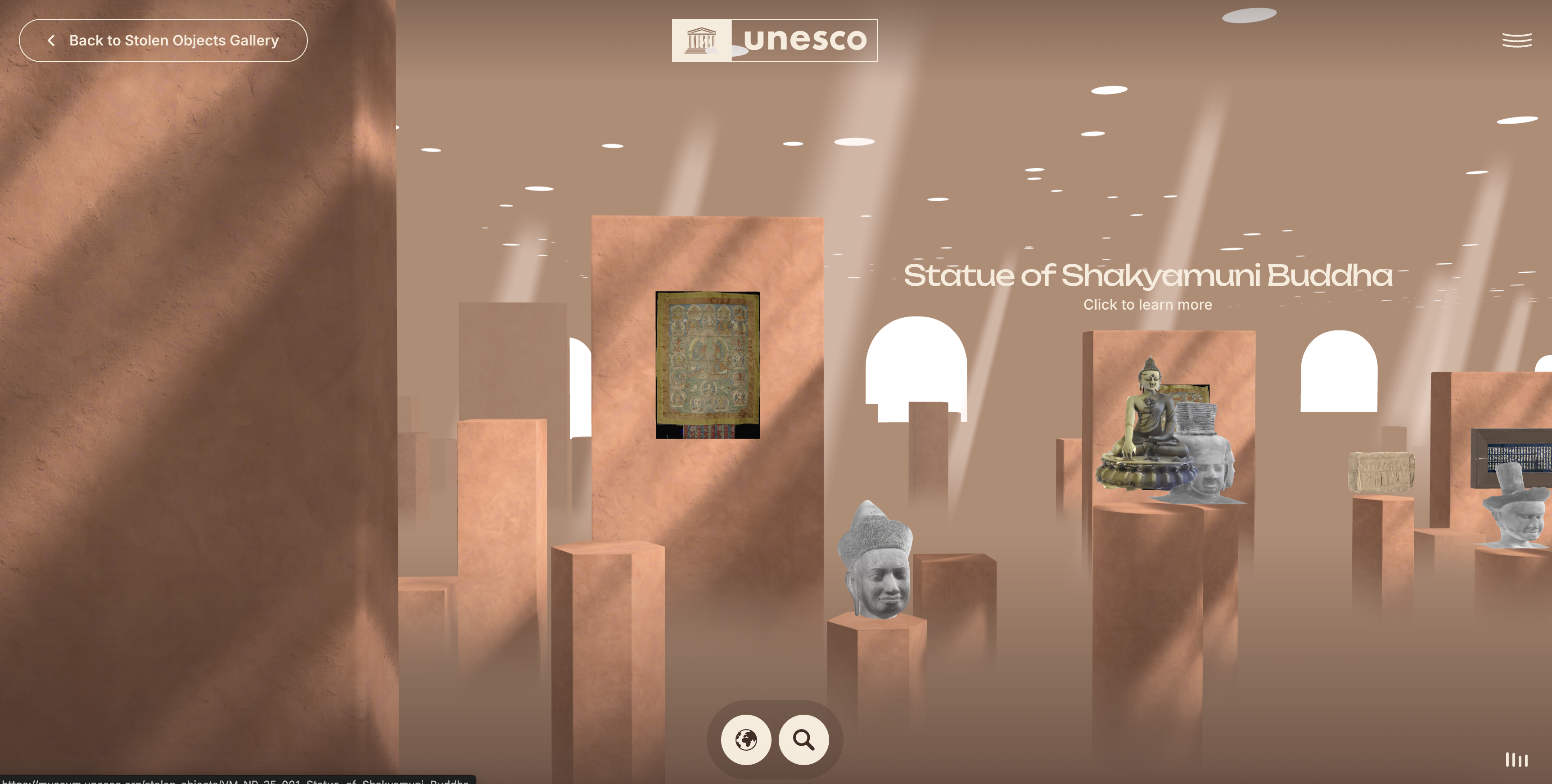 UNESCO Virtual Museum of Stolen Cultural Objects — multilingual interactive 3D museum website with smooth transition animations, detailed artifact pages, high-resolution 3D heritage models, and a global cultural heritage digital experience for museums, foundations, NGOs, and cultural institutions